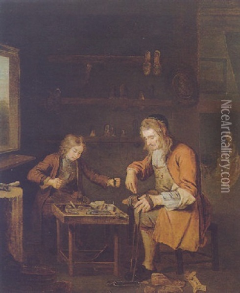 The Shoemaker And His Apprentice Oil Painting - Pieter Angillis