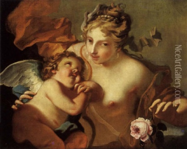 Venus Et Cupidon Oil Painting - Giovanni Battista Pittoni the younger