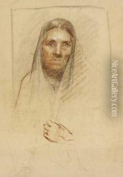 Head Of An Old Woman With A Shawl Over Head Oil Painting - Sarah Henrietta Purser