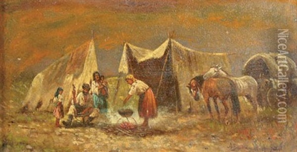 Encampment Oil Painting - Adolf (Constantin) Baumgartner-Stoiloff