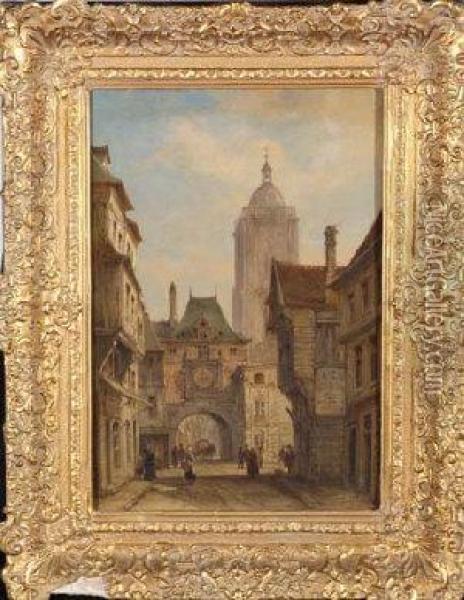 La Rue De Horloge, Rouen Oil Painting - Cornelis Christiaan Dommersen