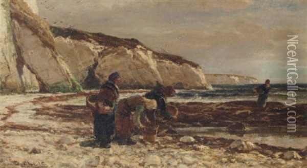 Mussel Gatherers Oil Painting - Edwin John Ellis