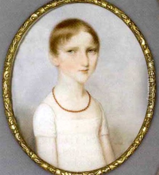 A Girl, In White Dress, Coral Necklace, Short Auburn Hair Oil Painting - Thomas Hazlehurst