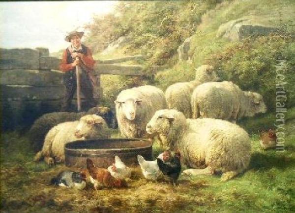 Belgian, 1841-1902, In Collaboration With Jan David Col (belgian,1822-1900)
Shepherd With Sheep Oil Painting - Cornelis van Leemputten