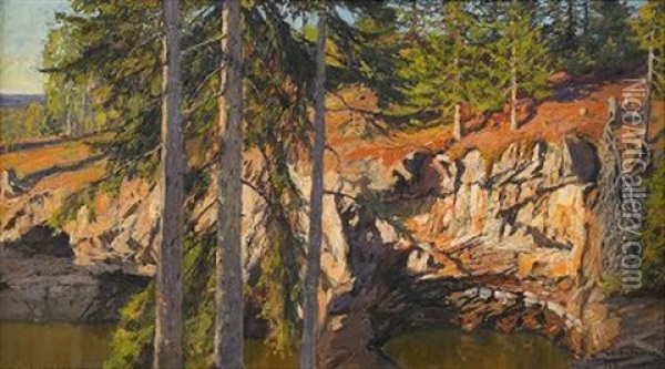 Nyberget - Sommarlandskap Med Tallar Oil Painting - Gottfried Kallstenius