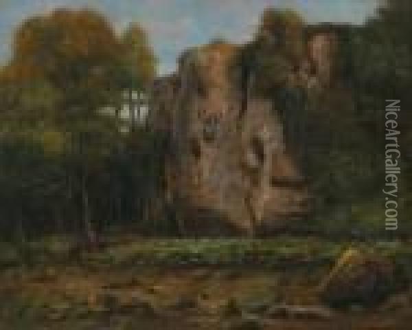 Landscape With Rocky Outcrop In An Autumnal Light Oil Painting - Gustave Courbet