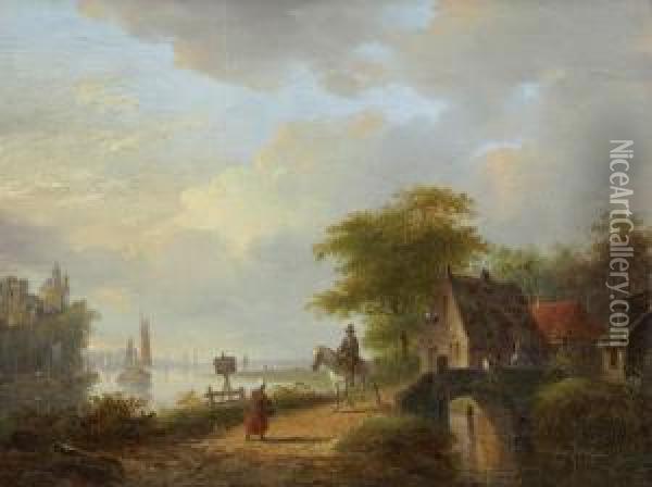Landschaft Mit Dorf Und Brucke Oil Painting - Jacobus Van Der Stok