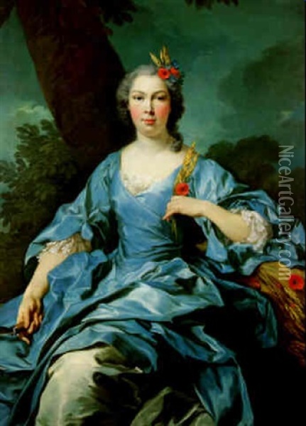 Portrait Of The Comtesse De Segouy Personifying Ceres Oil Painting - Louis Michel van Loo