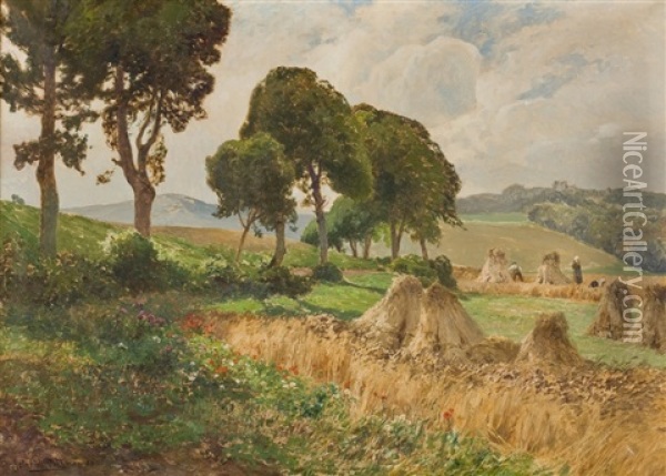 Kornernte In Der Eifel Oil Painting - Heinrich Boehmer