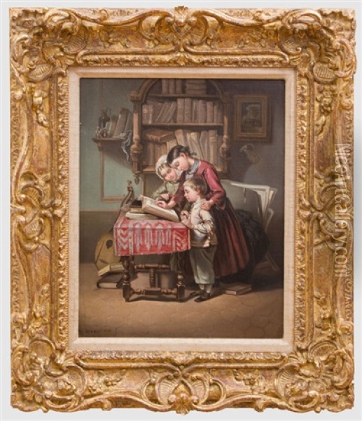 The Lesson Oil Painting - Johann Georg Meyer von Bremen