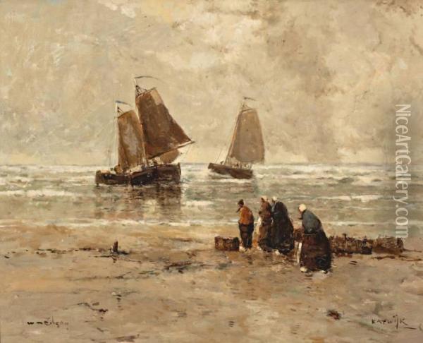 Binnenkomst Van De Vloot Op Het Katwijkse Strand Oil Painting - William Alfred Gibson