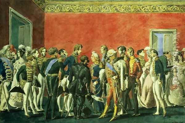 A Reception in the Embassy of Teheran, 1830s Oil Painting - Anonymous Artist