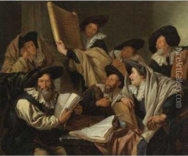 Rabbinical Discussion Oil Painting - Jacob Van Toorenvliet