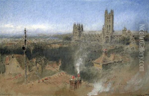 Canterbury Oil Painting - Albert Goodwin