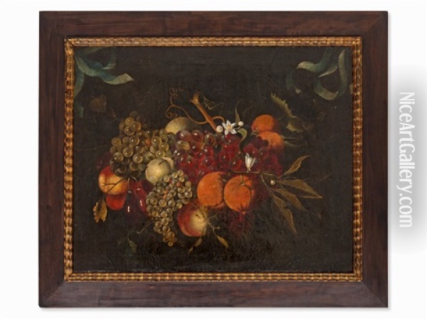 A Swag Of Fruits And Flowers Oil Painting - Jacob Marrel