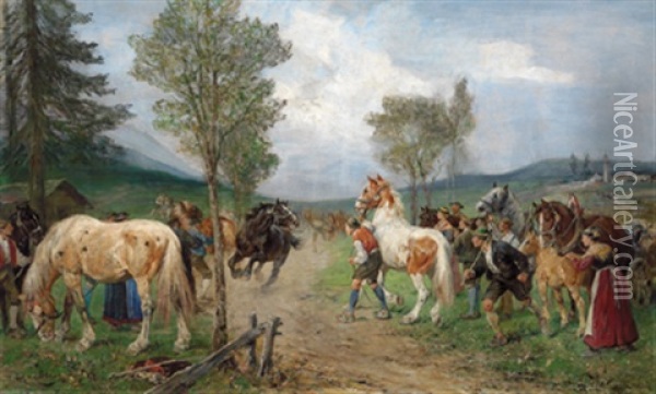Am Pferdemarkt Oil Painting - Julius von Blaas