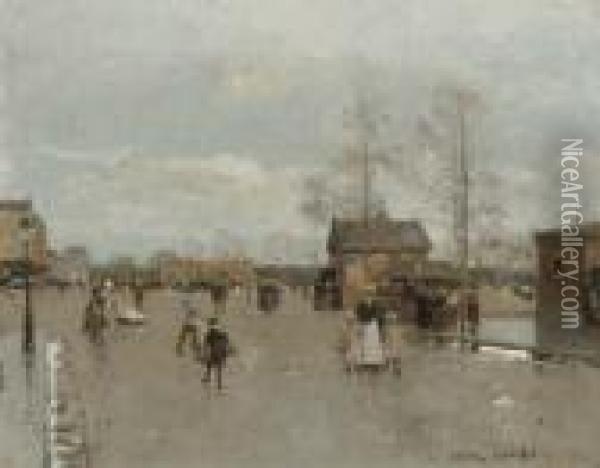 Une Porte De Paris: After The Rain Oil Painting - Luigi Loir