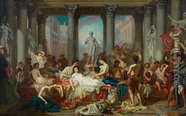 Les Romains De La Decadence (in Collab With His Workshop) Oil Painting - Thomas Couture