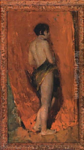 A Partially Draped Female Nude Oil Painting - Attilio Pratella