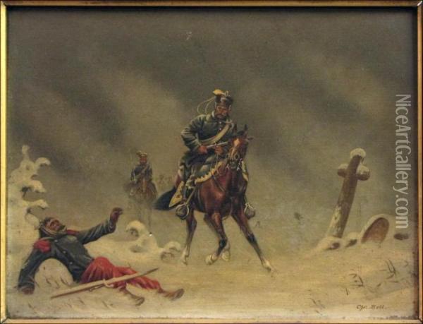 Military Figures In Snow Oil Painting - Christian I Sell