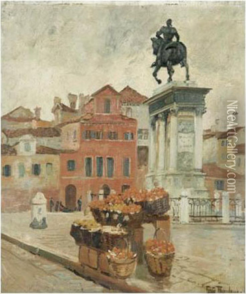 La Statue Du Colleone, Venise Oil Painting - Fritz Thaulow