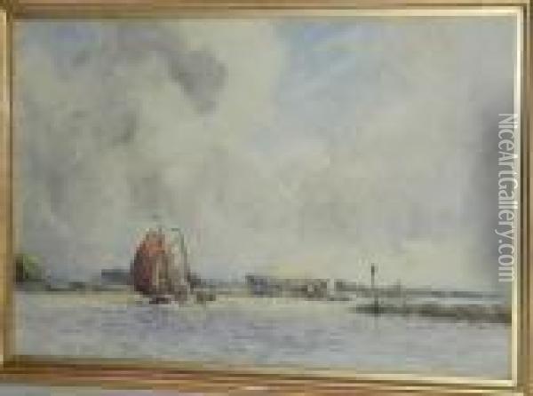Sailing Barges In A Stiff Breeze Oil Painting - Arthur John Trevor Briscoe