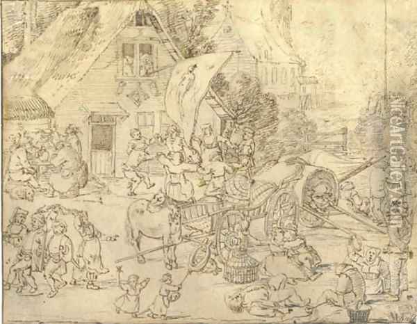 A village festival with peasants dancing Oil Painting - Jan The Elder Brueghel