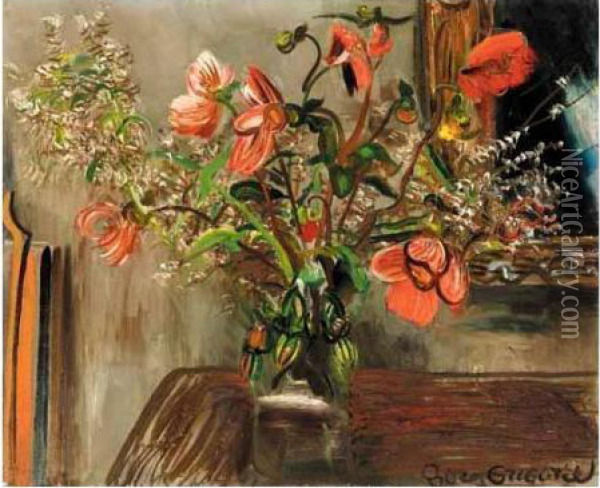 Still Life With Poppies Oil Painting - Boris Dimitrevich Grigoriev