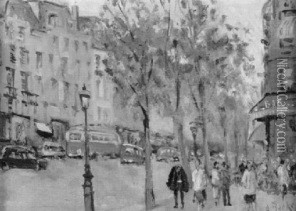 Belebter Pariser Boulevard Oil Painting - Antal Berkes