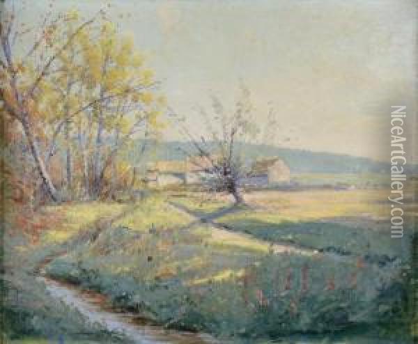 Chemin Et Ruisseau Pres Du Hameau Oil Painting - Alphonse Henri Mazard