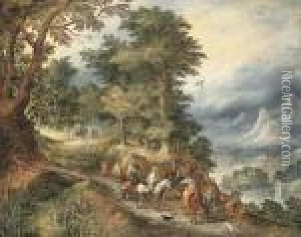 A Mountainous Landscape With Travellers On A Path Oil Painting - Jan Brueghel the Younger