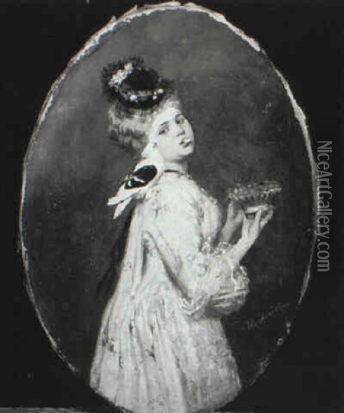 Lady With Housemartin Oil Painting - Johann Caspar Herterich