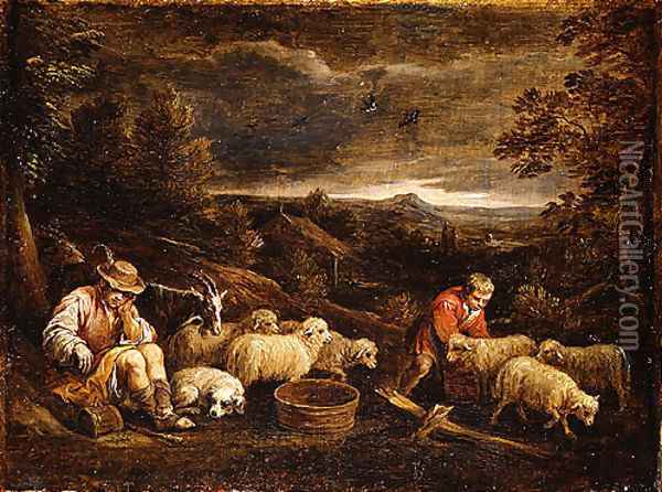 Shepherds and Sheep Oil Painting - David The Younger Teniers