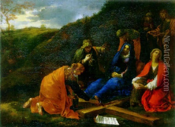 La Viere Et Les Trois Marie Se Lamentant Au Pied Le La Croix Oil Painting - Andrea di Leone