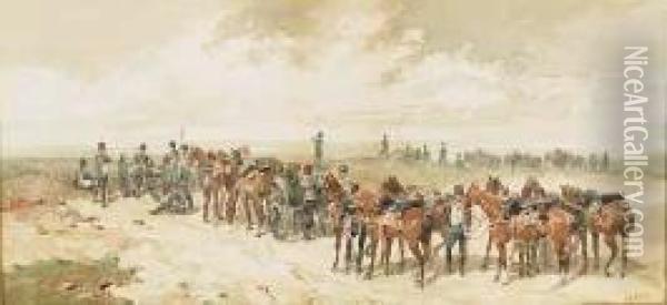 Unit Of The Royal Horse Artillery Preparing For Battle Oil Painting - Orlando Norie