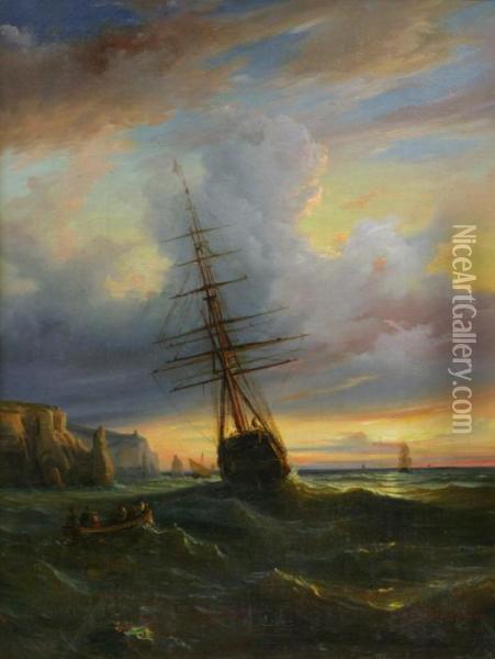 A Ship Of The Dusk Oil Painting - Theodore Gudin