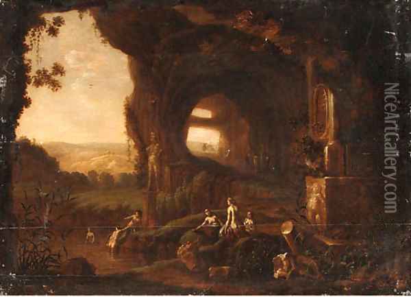 Nymphs bathing by a Grotto Oil Painting - Abraham van Cuylenborch