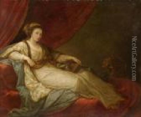 Portrait Of A Lady On A Red Divan. Oil Painting - Angelica Kauffmann