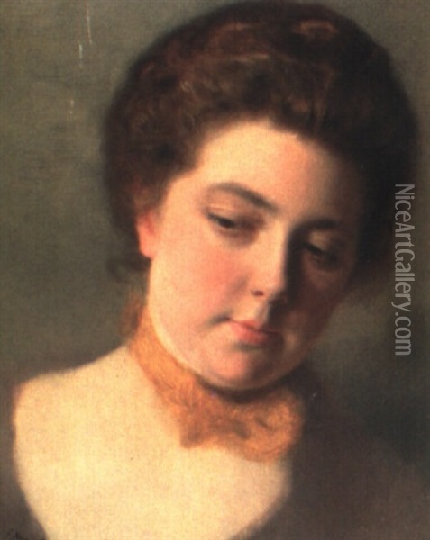 Junge Frau Mit Gelber Masche Oil Painting - Gustave Jean Jacquet