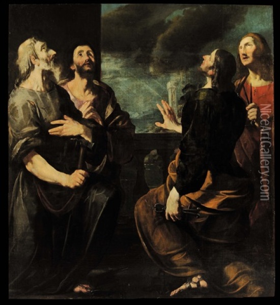 I Santi Quattro Coronati, Maestri Di Pietra E Legname Oil Painting - Gioacchino Assereto