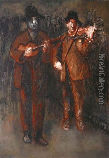 Deux Violonistes Oil Painting - Adolphe Peterelle
