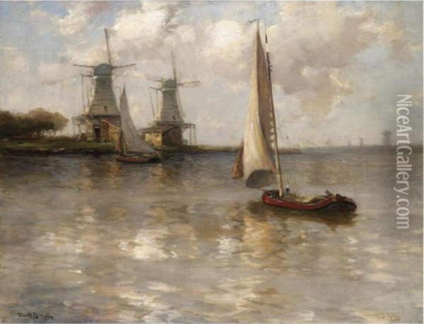 A Dutch Waterway Oil Painting - James Campbell Noble