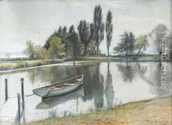 Saussure, ,barque Sur L'etang Du Creux De Genthod Oil Painting - Horace De Saussure