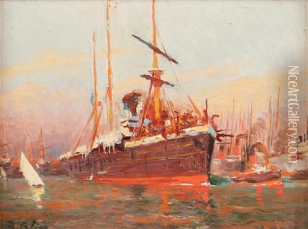 Bateau Dans Un Port Oil Painting - Jean Baptiste Olive