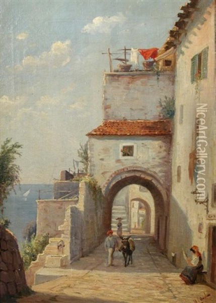 View In San Remo, Italy Oil Painting - Henrik Louis Lund