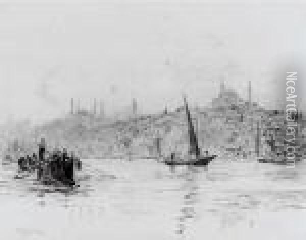 Fishing Boats On The Bosphorous, Constantinople Oil Painting - William Lionel Wyllie