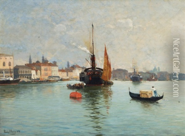 Paddle Steamer Off Venice Oil Painting - Richard (W. D.) von Hagn