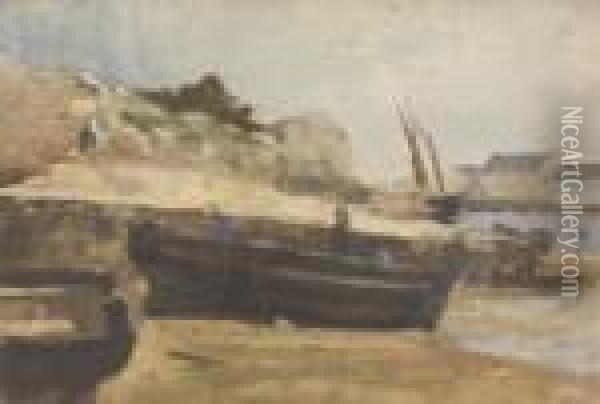 Boats On Shore - Boats Entering Harbour Oil Painting - Nathaniel Hone