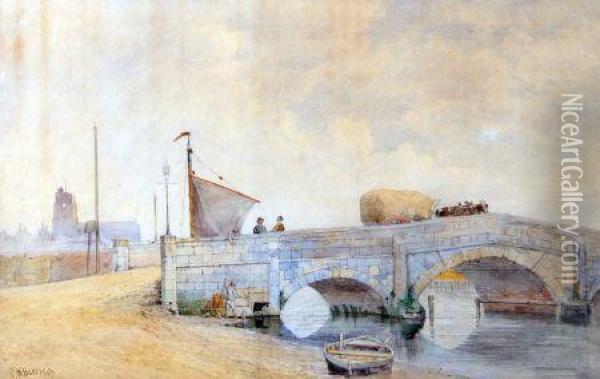 Bridge At Beccles Oil Painting - Charles Harmony Harrison