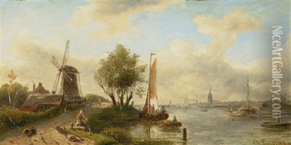 Hollandische Flusslandschaft Oil Painting - Charles Henri Joseph Leickert